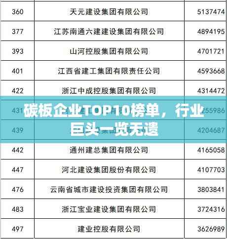 碳板企业TOP10榜单,行业巨头一览无遗
