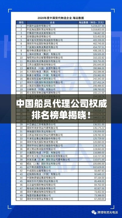中国船员代理公司权威排名榜单揭晓!